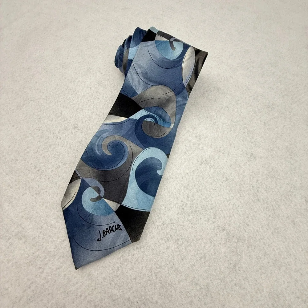 J. Garcia‎ Necktie Emerging Elephant Collection Blue Abstract Silk 3.5